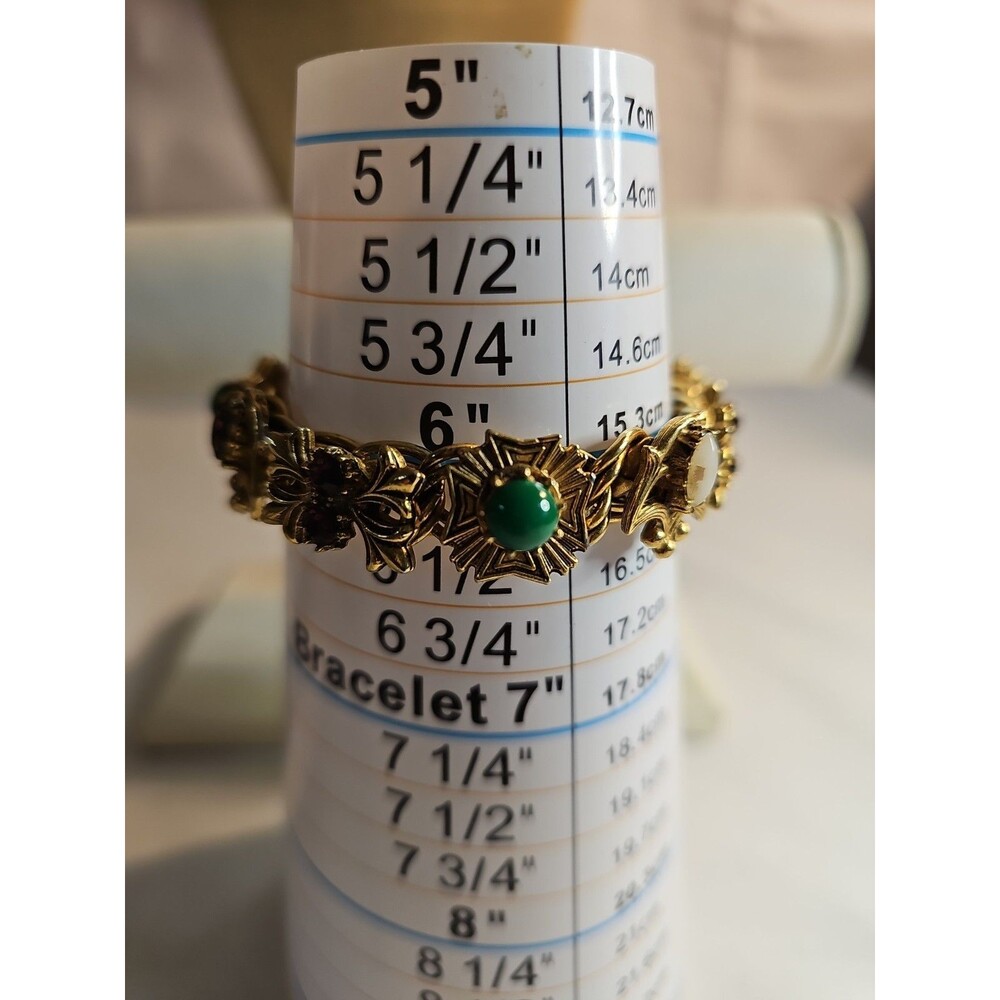 Vintage Florenza Tennis Link Bracelet Faux Amethyst Jade & Pearl Gold Tone 6"